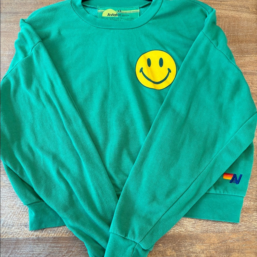 AVIATOR NATION SMILEY 2 RELAXED SWEATSHIRT-KELLY GREEN